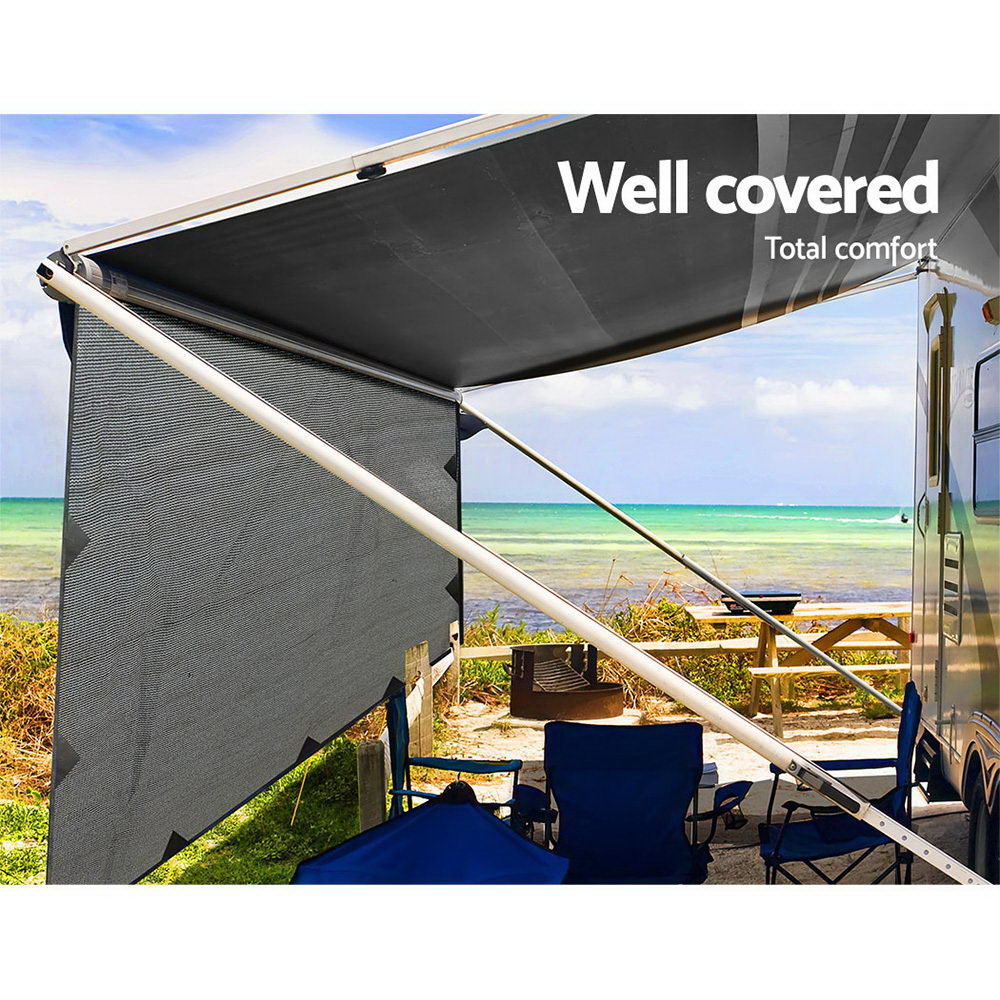 Caravan Privacy Screen Roll Out Awning 4.6x1.95M End Wall Side Sun Shade Grey AWN-CV-B-SS-46