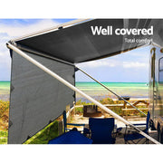 Caravan Privacy Screen Roll Out Awning 4.6x1.95M End Wall Side Sun Shade Grey AWN-CV-B-SS-46