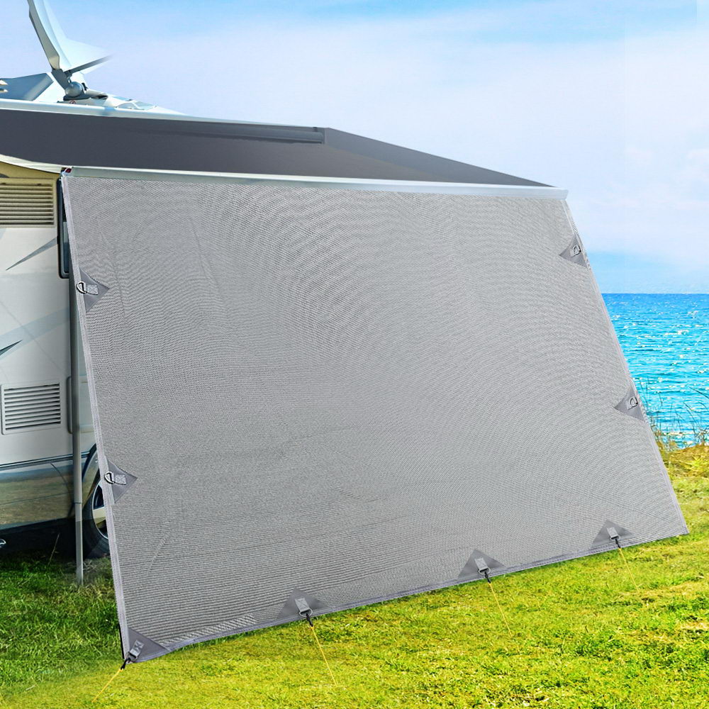 Caravan Privacy Screen Roll Out Awning 4.6x1.95M End Wall Side Sun Shade Grey AWN-CV-B-SS-46