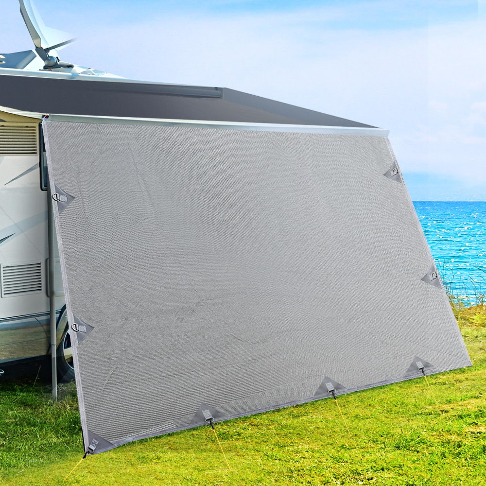Caravan Privacy Screen Roll Out Awning 4.9x1.95M End Wall Side Sun Shade Grey AWN-CV-B-SS-49