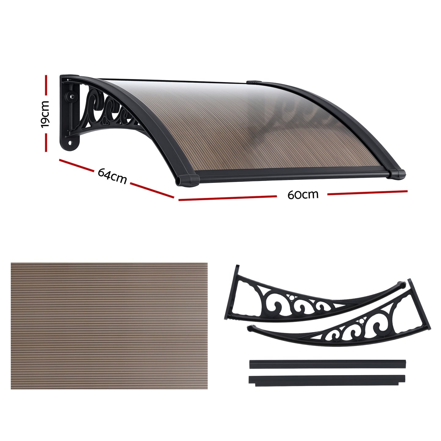 Instahut Window Awning Drainage 0.6mx0.6m Outdoor Brown AWN-DR-06X06-BR