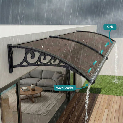 Instahut Window Awning Drainage 0.6mx0.6m Outdoor Brown AWN-DR-06X06-BR