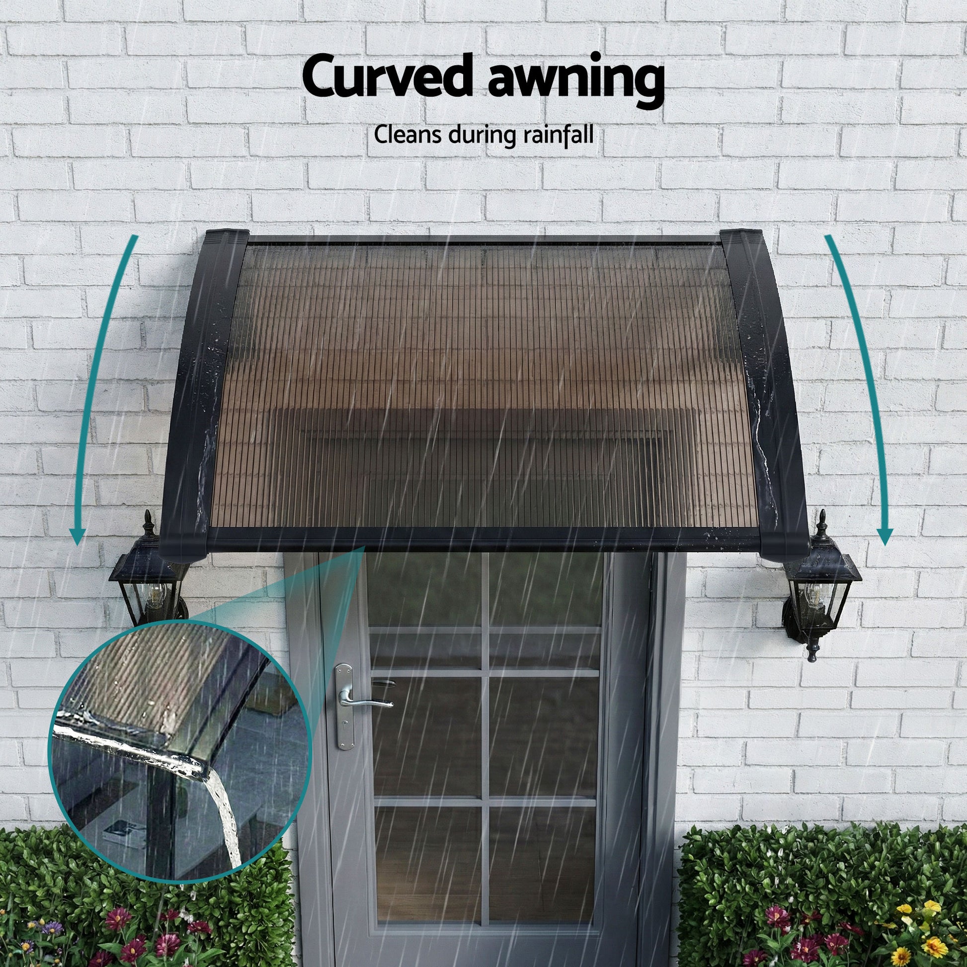 Instahut Window Awning Drainage 0.6mx0.6m Outdoor Brown AWN-DR-06X06-BR