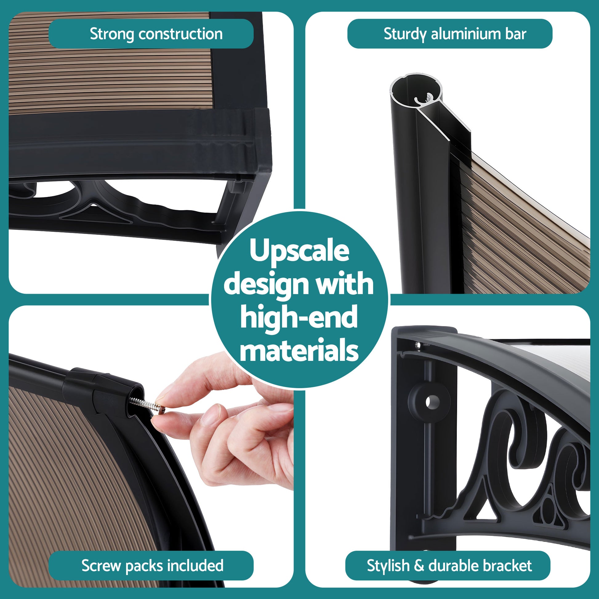 Instahut Window Awning Drainage 0.6mx0.6m Outdoor Brown AWN-DR-06X06-BR