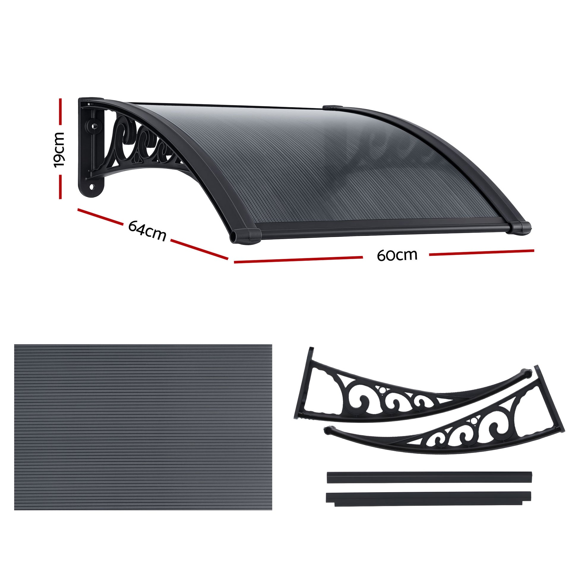 Instahut Window Awning Drainage 0.6mx0.6m Outdoor Grey AWN-DR-06X06-GR