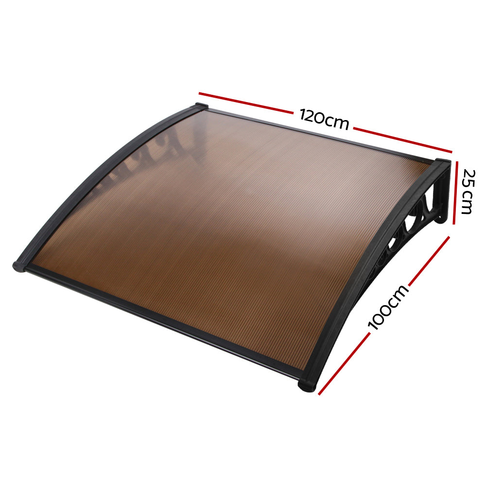 Instahut Window Door Awning 1mx1.2m Brown AWN-PC6-1X12-BR