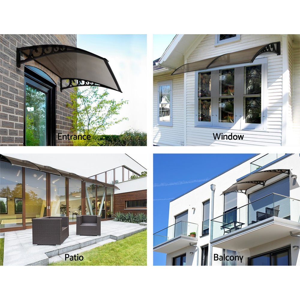 Instahut Window Door Awning 1mx1.2m Brown AWN-PC6-1X12-BR