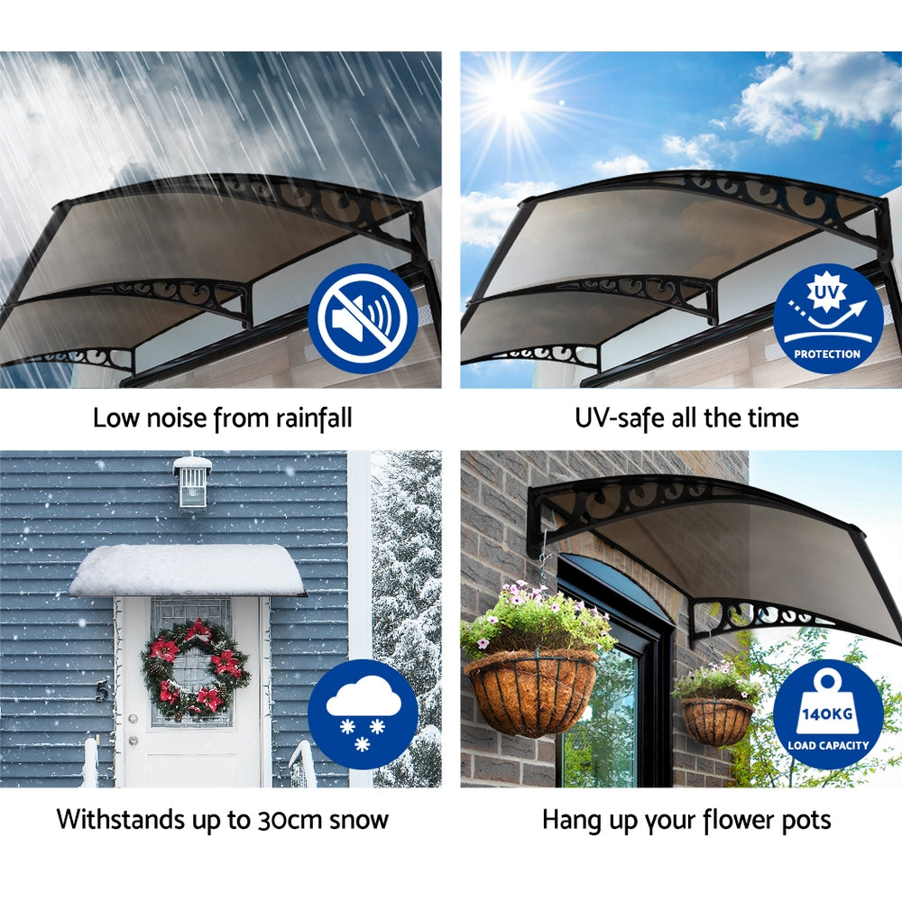 Instahut Window Door Awning 1mx1.2m Brown AWN-PC6-1X12-BR