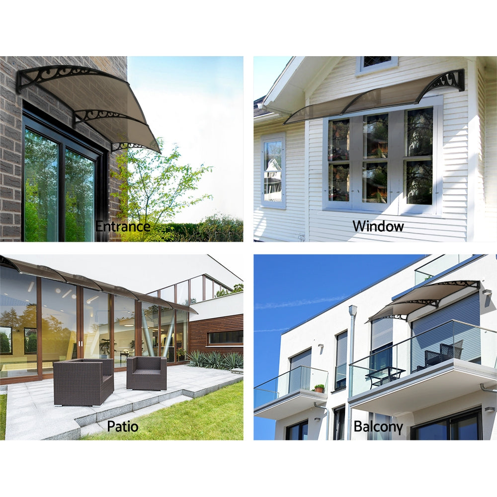 Instahut Window Door Awning 1mx2.4m Brown Hollow Sheet Plastic Frame AWN-PC6-1X24-BR