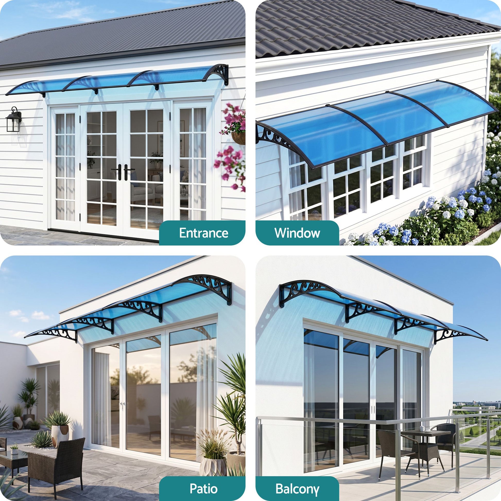 Instahut Window Door Awning 1mx3m Blue AWN-PC6-1X3-BL