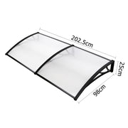 Instahut Window Door Awning Canopy 1mx2m Transparent Sheet Black Plastic Frame AWN-PC6MO-1X2