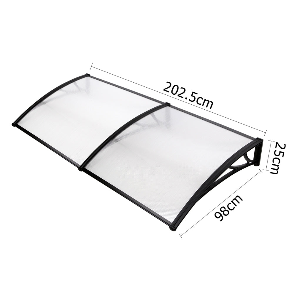 Instahut Window Door Awning Canopy 1mx2m Transparent Sheet Black Plastic Frame AWN-PC6MO-1X2