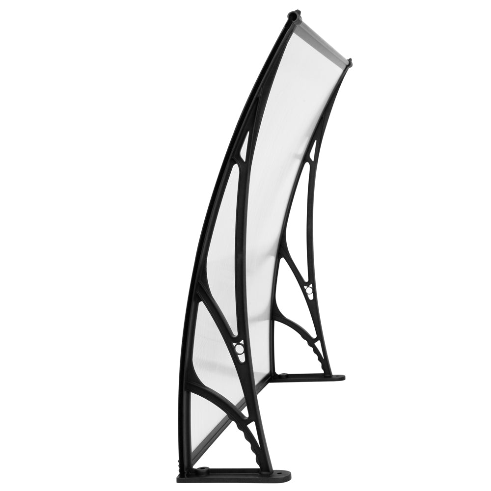 Instahut Window Door Awning Canopy 1mx2m Transparent Sheet Black Plastic Frame AWN-PC6MO-1X2