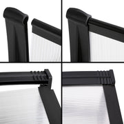 Instahut Window Door Awning Canopy 1mx2m Transparent Sheet Black Plastic Frame AWN-PC6MO-1X2
