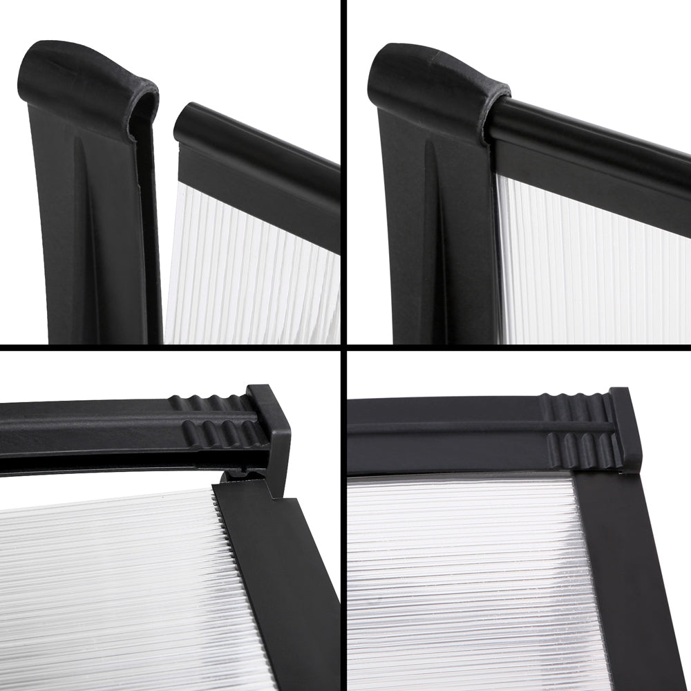 Instahut Window Door Awning Canopy 1mx2m Transparent Sheet Black Plastic Frame AWN-PC6MO-1X2