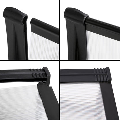 Instahut Window Door Awning Canopy 1mx2m Transparent Sheet Black Plastic Frame AWN-PC6MO-1X2