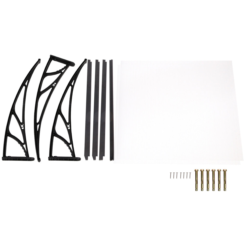 Instahut Window Door Awning Canopy 1mx2m Transparent Sheet Black Plastic Frame AWN-PC6MO-1X2