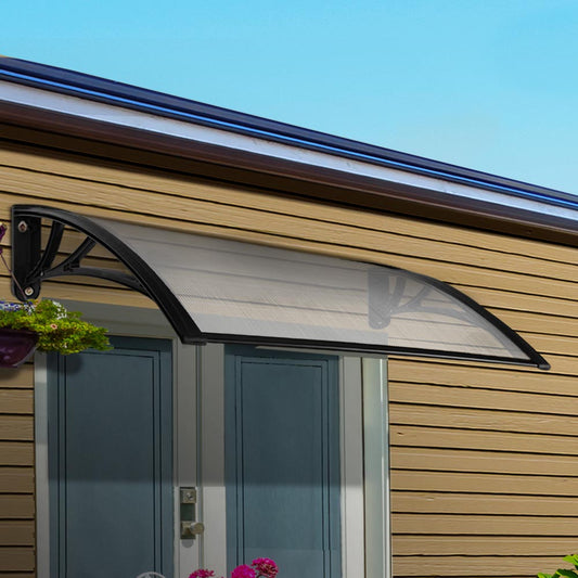 Instahut Window Door Awning Canopy 1mx2m Transparent Sheet Black Plastic Frame AWN-PC6MO-1X2