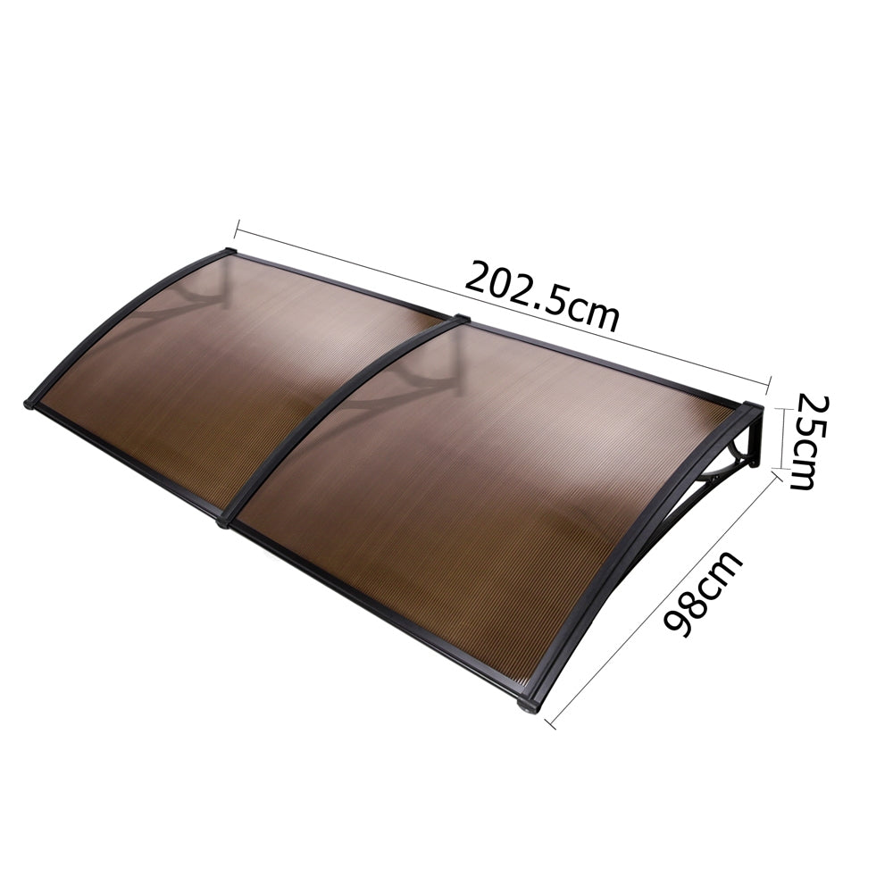 Instahut Window Door Awning Canopy 1mx2m Brown Sheet Black Plastic Frame AWN-PC6MO-1X2-BR