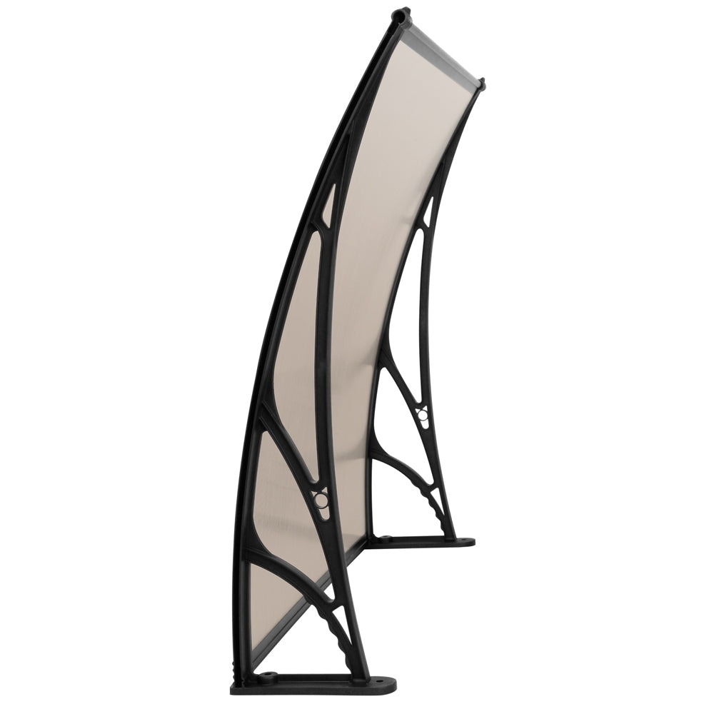 Instahut Window Door Awning Canopy 1mx2m Brown Sheet Black Plastic Frame AWN-PC6MO-1X2-BR