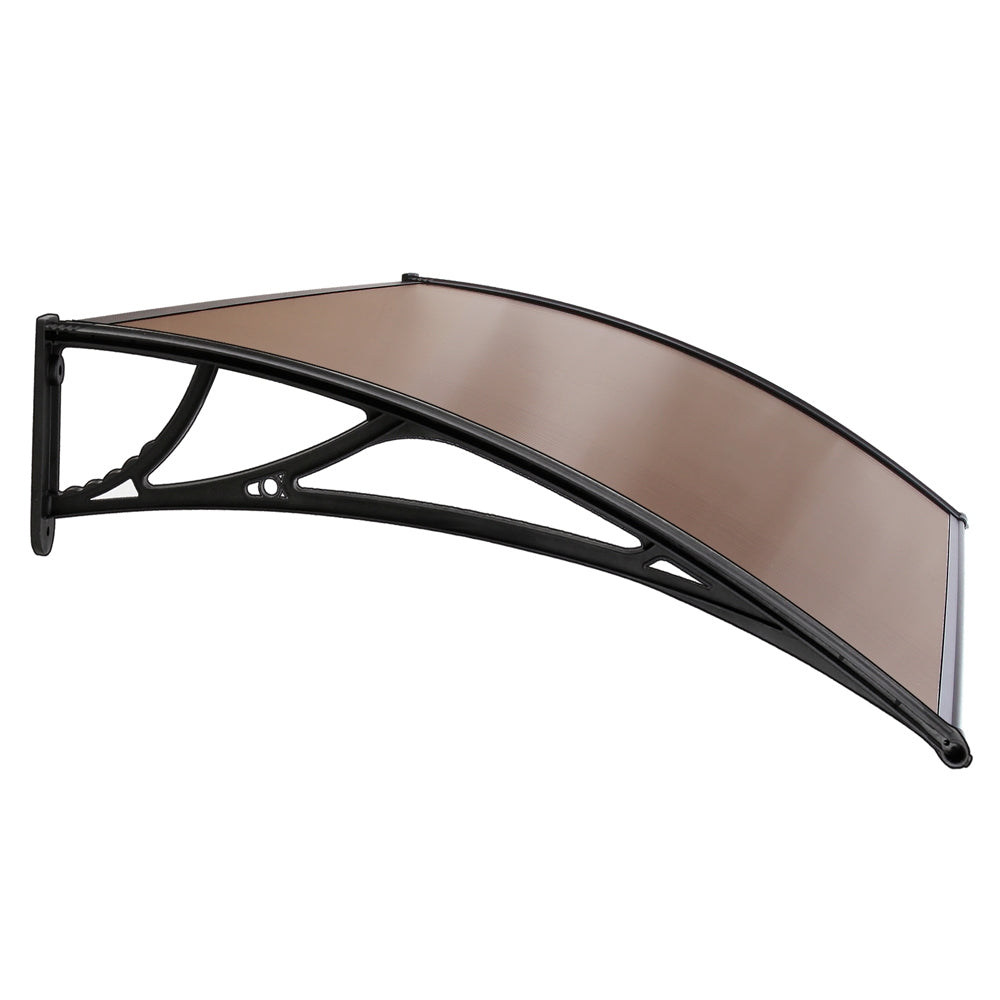 Instahut Window Door Awning Canopy 1mx2m Brown Sheet Black Plastic Frame AWN-PC6MO-1X2-BR