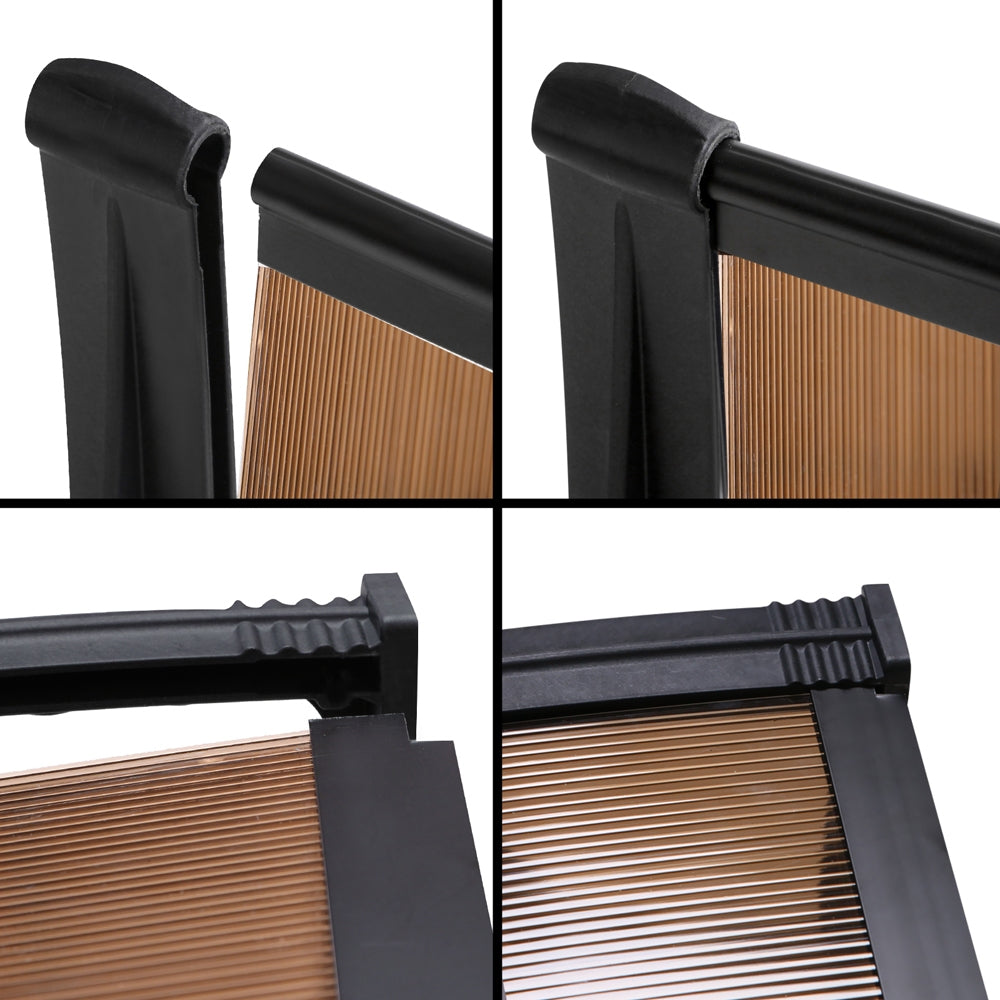 Instahut Window Door Awning Canopy 1mx2m Brown Sheet Black Plastic Frame AWN-PC6MO-1X2-BR