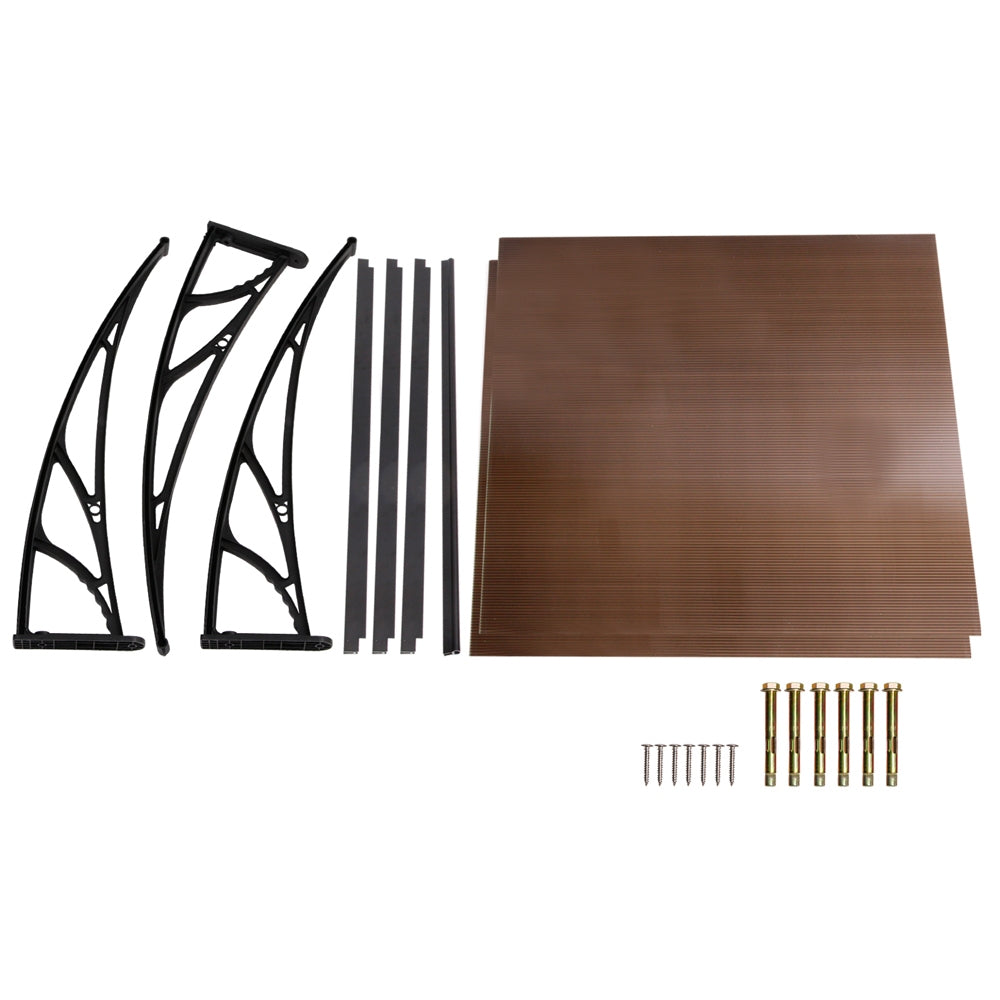 Instahut Window Door Awning Canopy 1mx2m Brown Sheet Black Plastic Frame AWN-PC6MO-1X2-BR