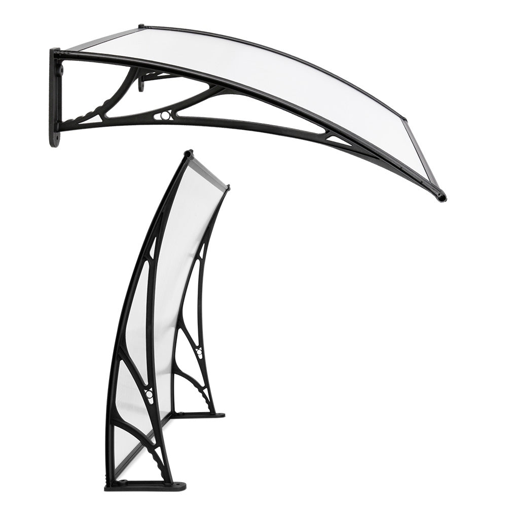 Instahut Window Awning Door Canopy 1m x 4m Transparent Sheet Black Plastic Frame AWN-PC6MO-1X4