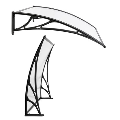 Instahut Window Awning Door Canopy 1m x 4m Transparent Sheet Black Plastic Frame AWN-PC6MO-1X4