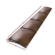 Instahut Window Awning Door Canopy 1m x 4m Brown Sheet Black Plastic Frame AWN-PC6MO-1X4-BR