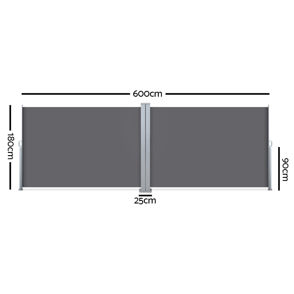 Instahut Side Awning Sun Shade Outdoor Retractable Privacy Screen 1.8MX6M Grey AWN-SIDE-BD-180-GREY