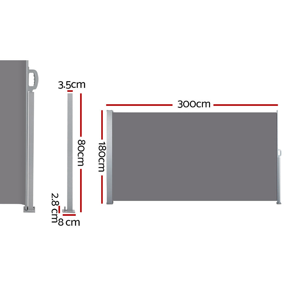 Set of 2 Instahut Side Awning Sun Shade Outdoor Blinds Retractable Screen 1.8X3M GR AWN-SIDE-FC-180-GREYX2