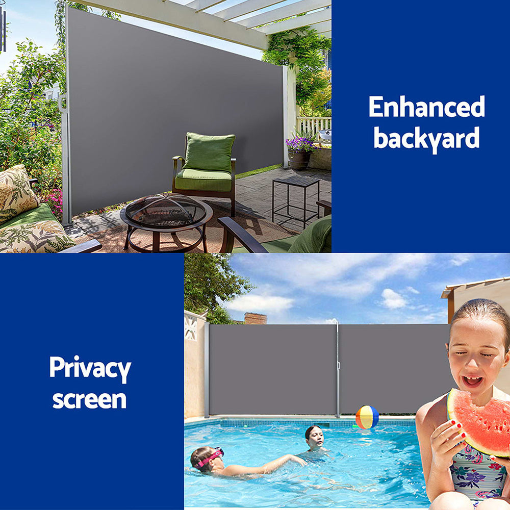 Set of 2 Instahut Side Awning Sun Shade Outdoor Blinds Retractable Screen 1.8X3M GR AWN-SIDE-FC-180-GREYX2