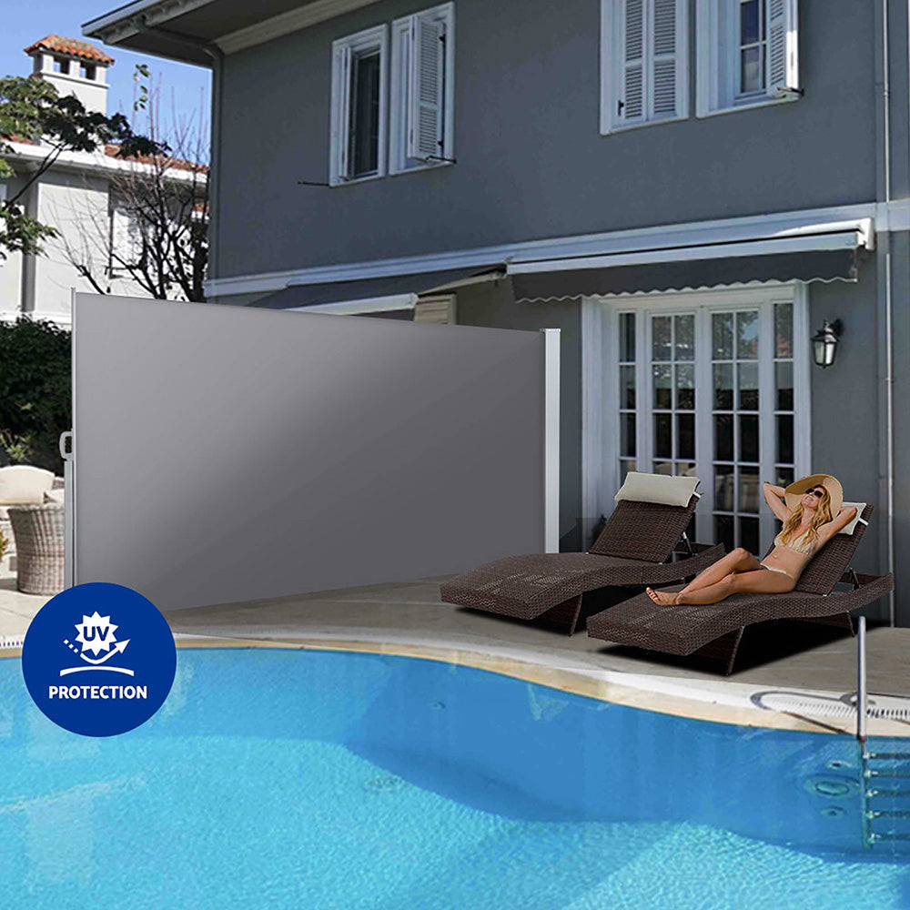 Set of 2 Instahut Side Awning Sun Shade Outdoor Blinds Retractable Screen 1.8X3M GR AWN-SIDE-FC-180-GREYX2
