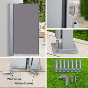 Set of 2 Instahut Side Awning Sun Shade Outdoor Blinds Retractable Screen 1.8X3M GR AWN-SIDE-FC-180-GREYX2