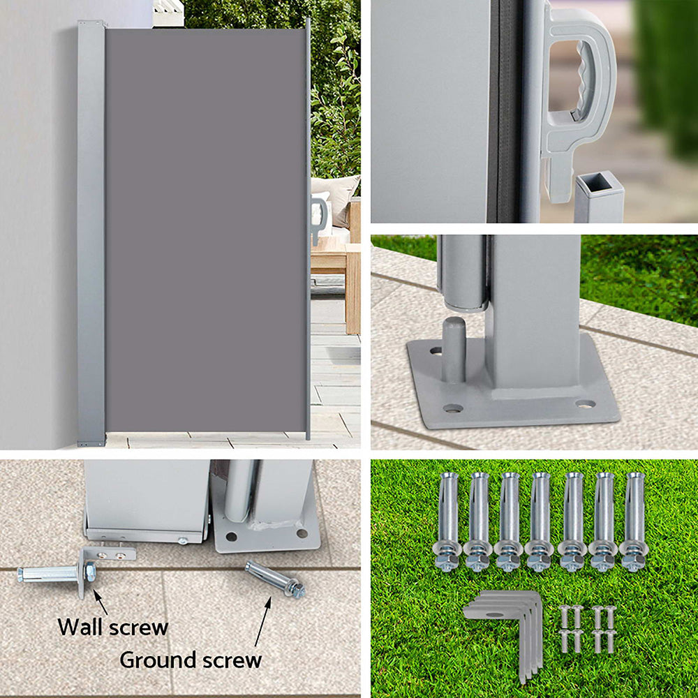 Set of 2 Instahut Side Awning Sun Shade Outdoor Blinds Retractable Screen 1.8X3M GR AWN-SIDE-FC-180-GREYX2