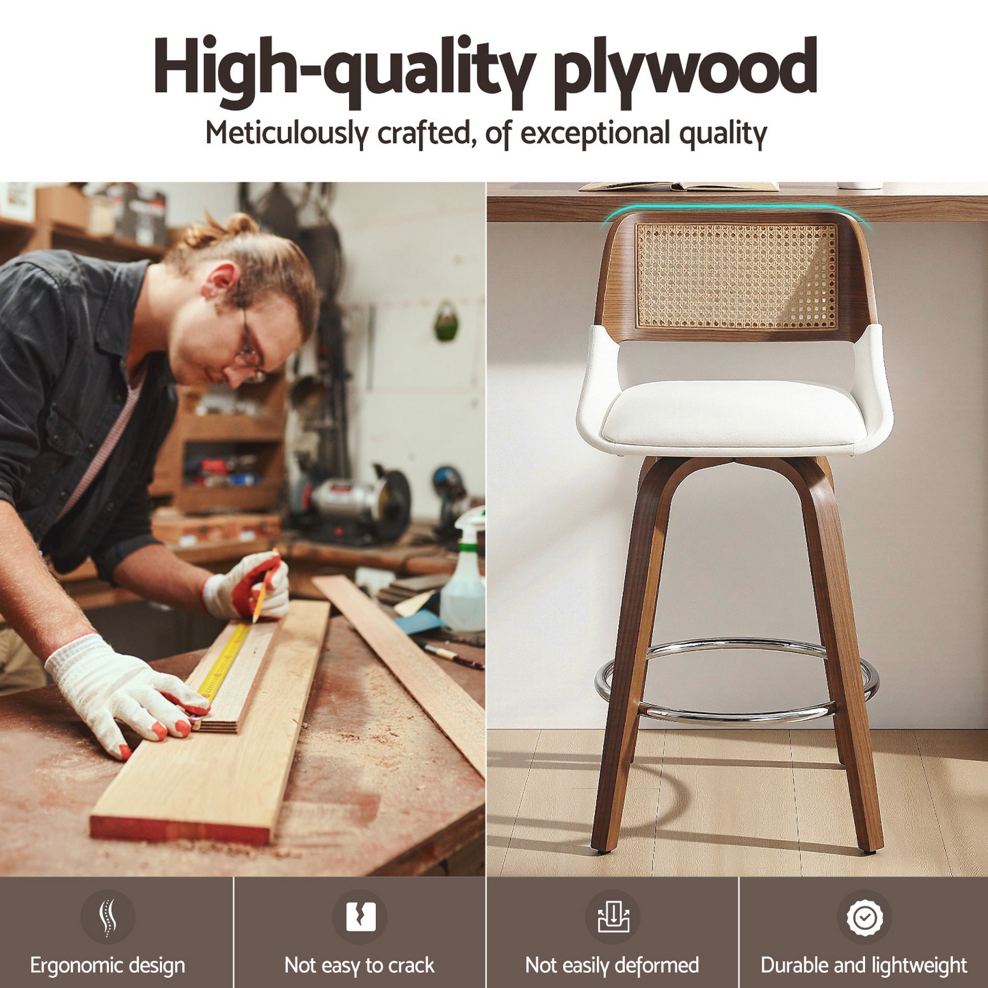 Artiss Wooden Bar Stools Swivel Kitchen Counter Stool Chair 60cm Seat Height BA-B-0369-RAT-WH