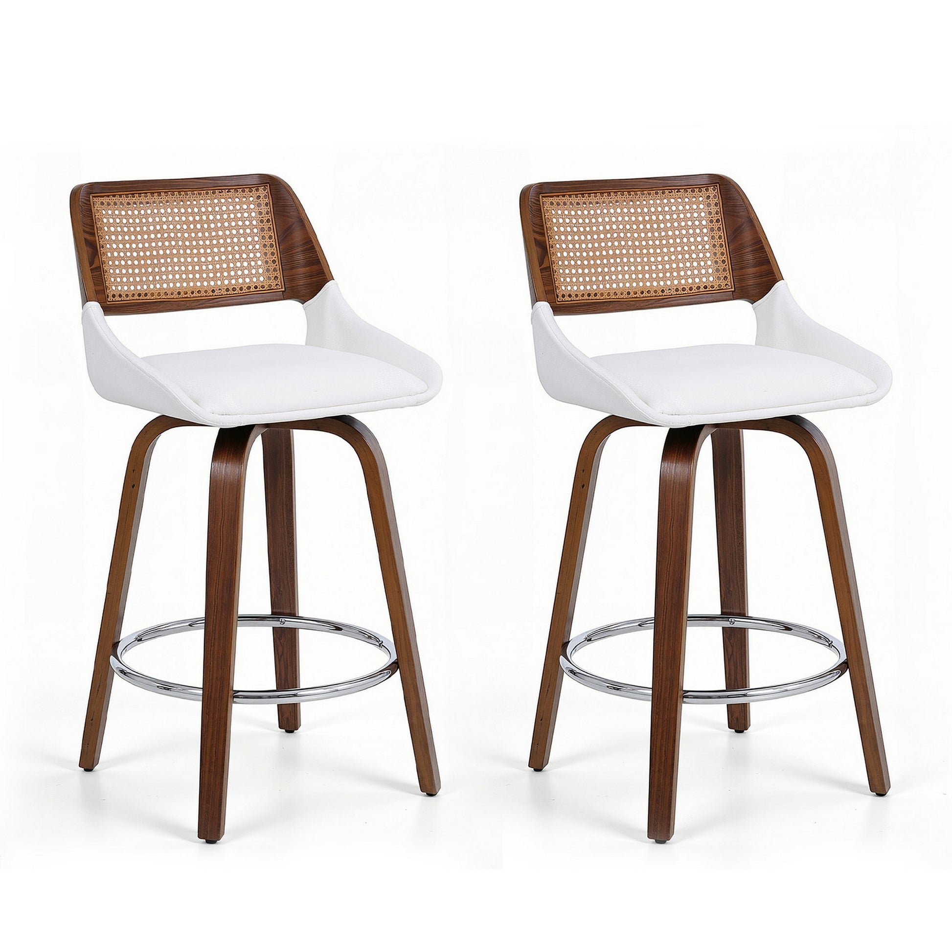 Artiss Wooden Bar Stools Set of 2 Swivel Kitchen Counter Stool Chair 60cm Seat Height BA-B-0369-RAT-WHX2
