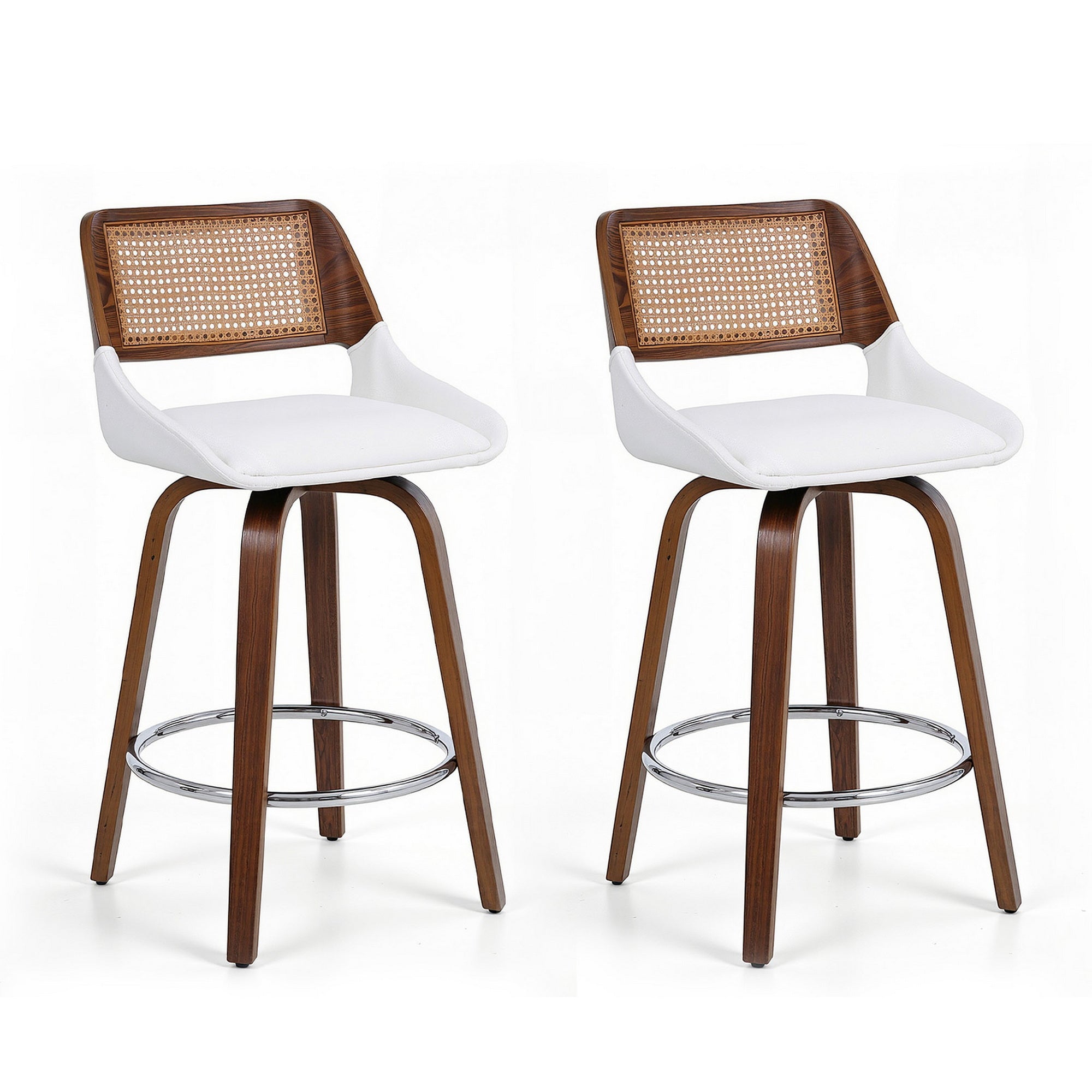 Artiss Wooden Bar Stools Set of 2 Swivel Kitchen Counter Stool Chair 60cm Seat Height BA-B-0369-RAT-WHX2