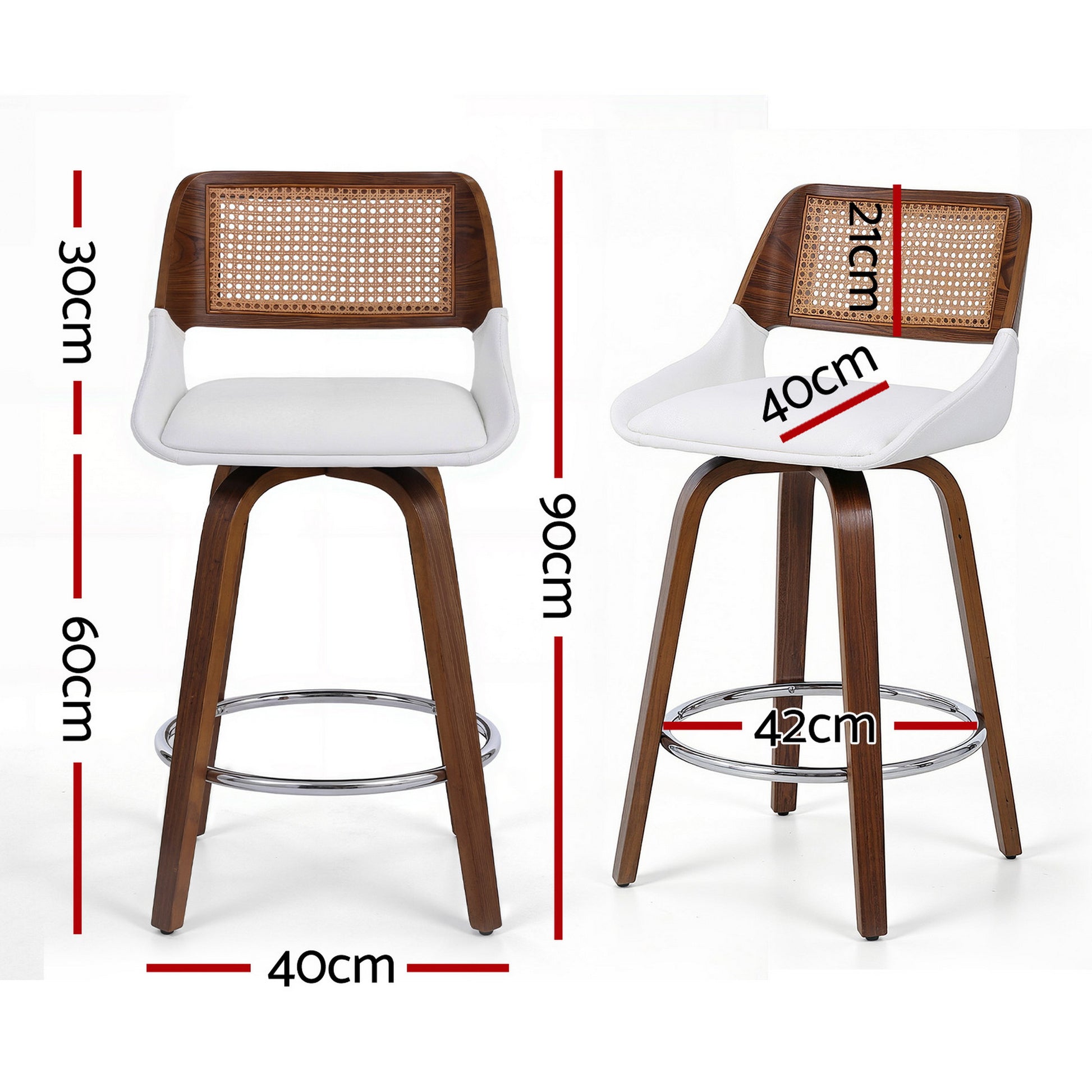 Artiss Wooden Bar Stools Set of 2 Swivel Kitchen Counter Stool Chair 60cm Seat Height BA-B-0369-RAT-WHX2