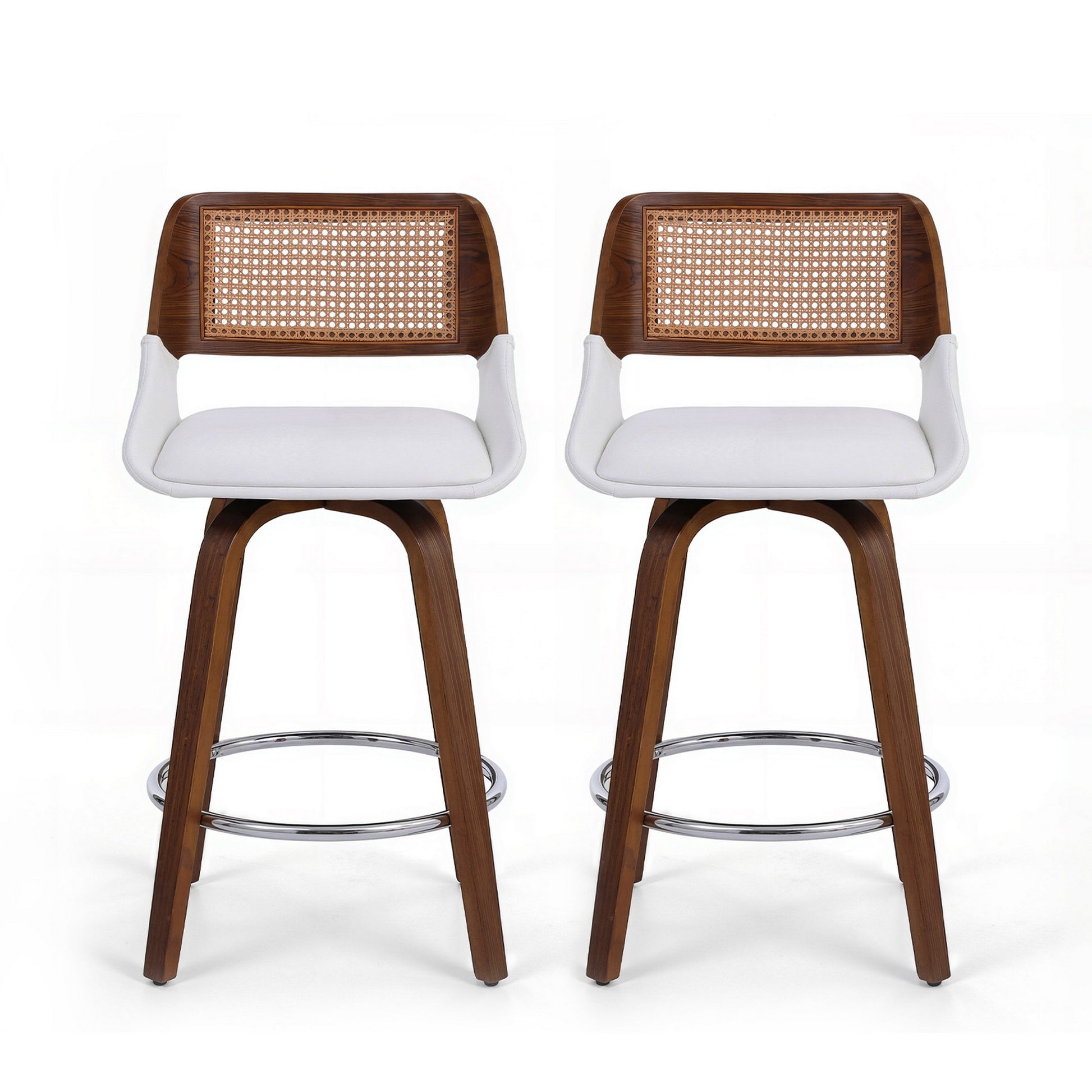 Artiss Wooden Bar Stools Set of 2 Swivel Kitchen Counter Stool Chair 60cm Seat Height BA-B-0369-RAT-WHX2