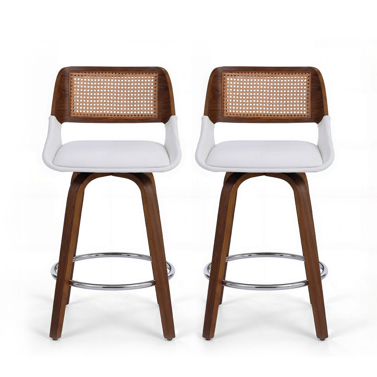 Artiss Wooden Bar Stools Set of 2 Swivel Kitchen Counter Stool Chair 60cm Seat Height BA-B-0369-RAT-WHX2