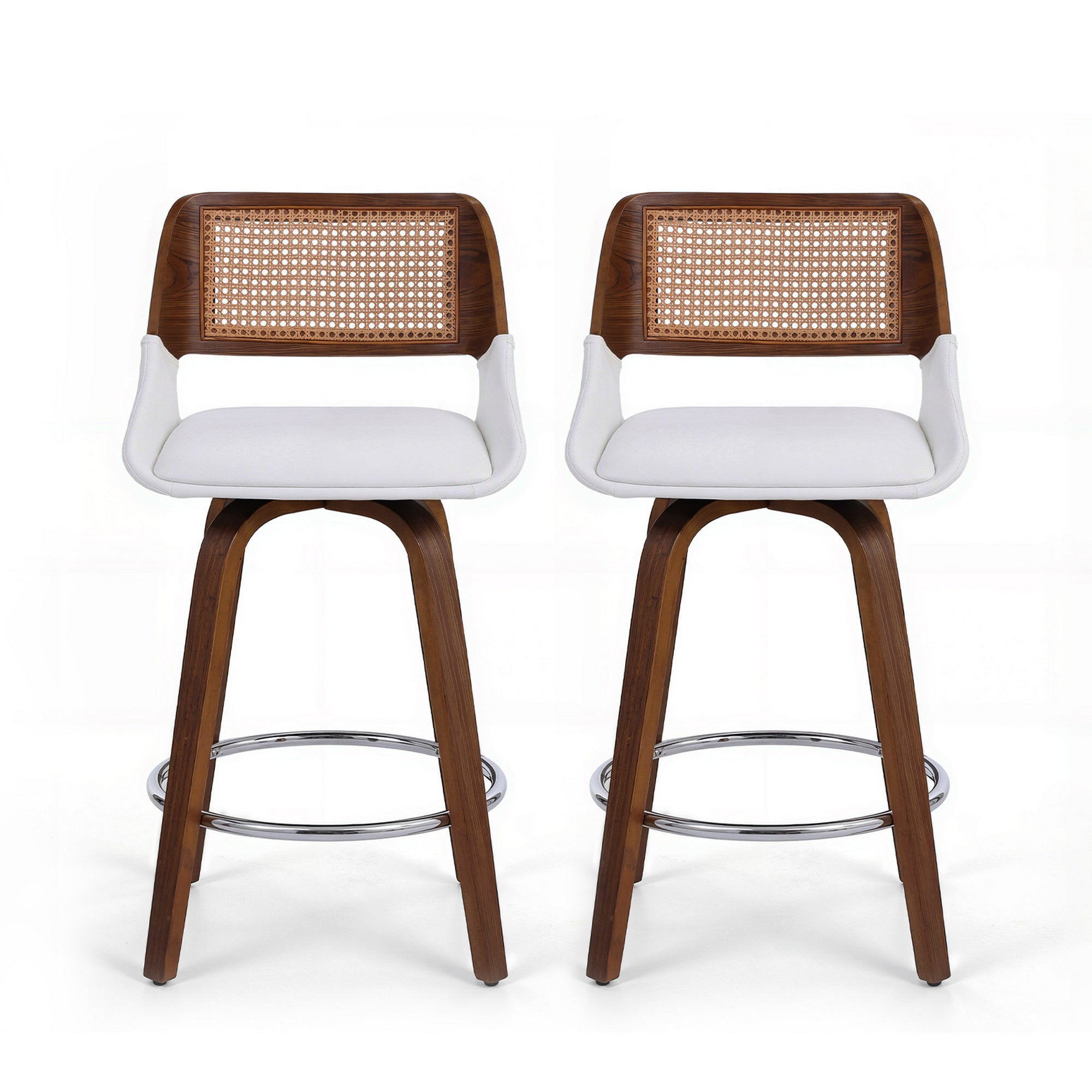 Artiss Wooden Bar Stools Set of 2 Swivel Kitchen Counter Stool Chair 60cm Seat Height BA-B-0369-RAT-WHX2