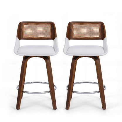 Artiss Wooden Bar Stools Set of 2 Swivel Kitchen Counter Stool Chair 60cm Seat Height BA-B-0369-RAT-WHX2