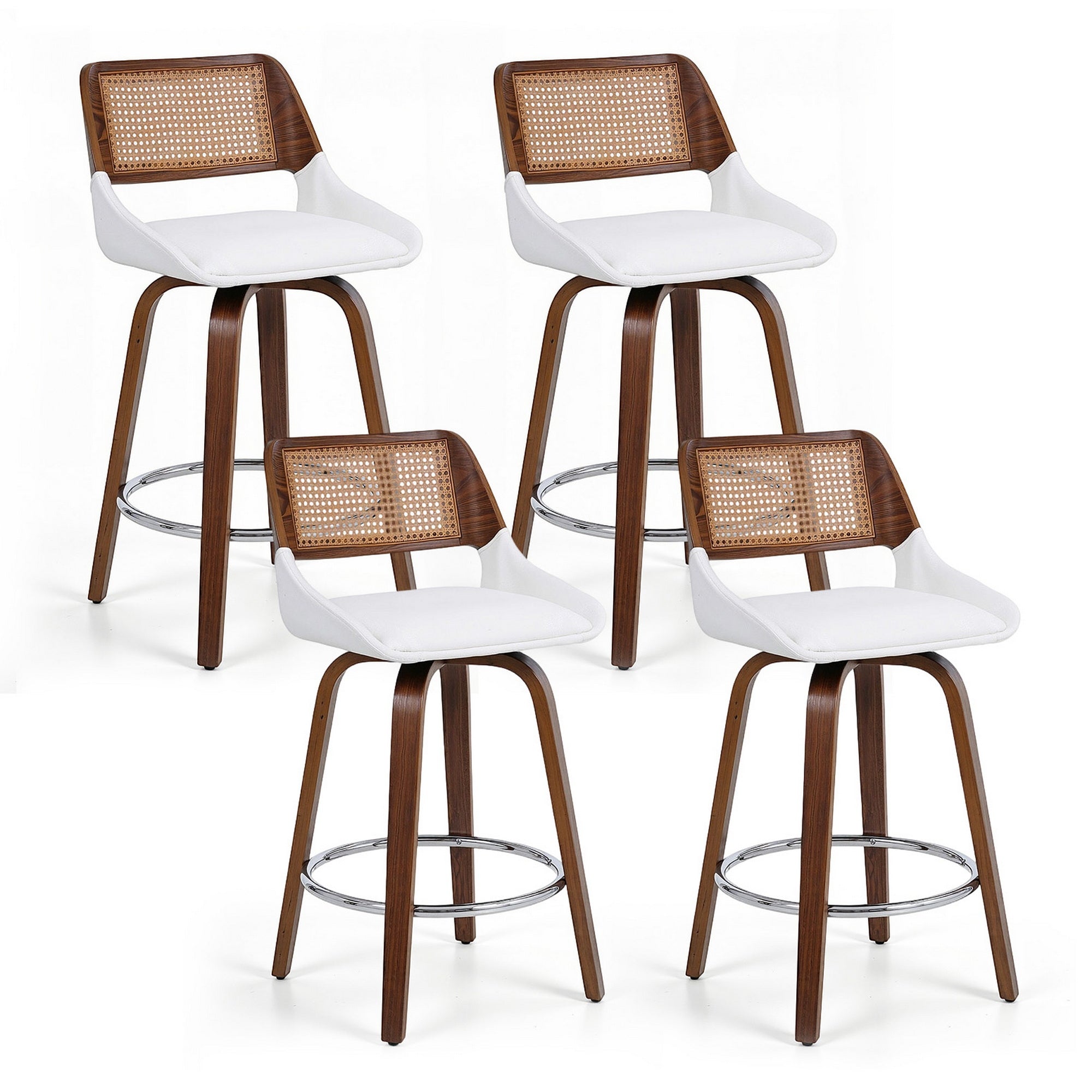 Artiss Wooden Bar Stools Set of 4 Swivel Kitchen Counter Stool Chair 60cm Seat Height BA-B-0369-RAT-WHX4