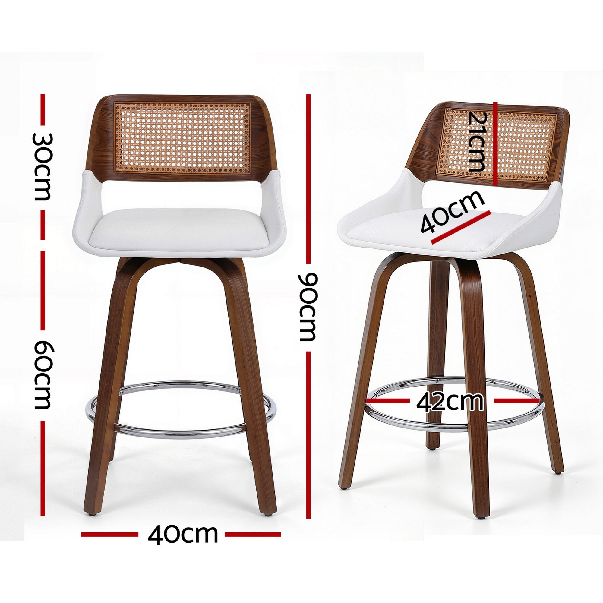 Artiss Wooden Bar Stools Set of 4 Swivel Kitchen Counter Stool Chair 60cm Seat Height BA-B-0369-RAT-WHX4