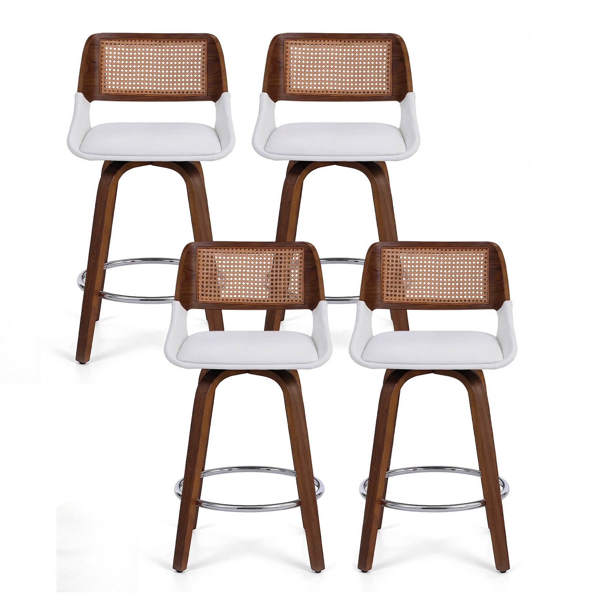 Artiss Wooden Bar Stools Set of 4 Swivel Kitchen Counter Stool Chair 60cm Seat Height BA-B-0369-RAT-WHX4