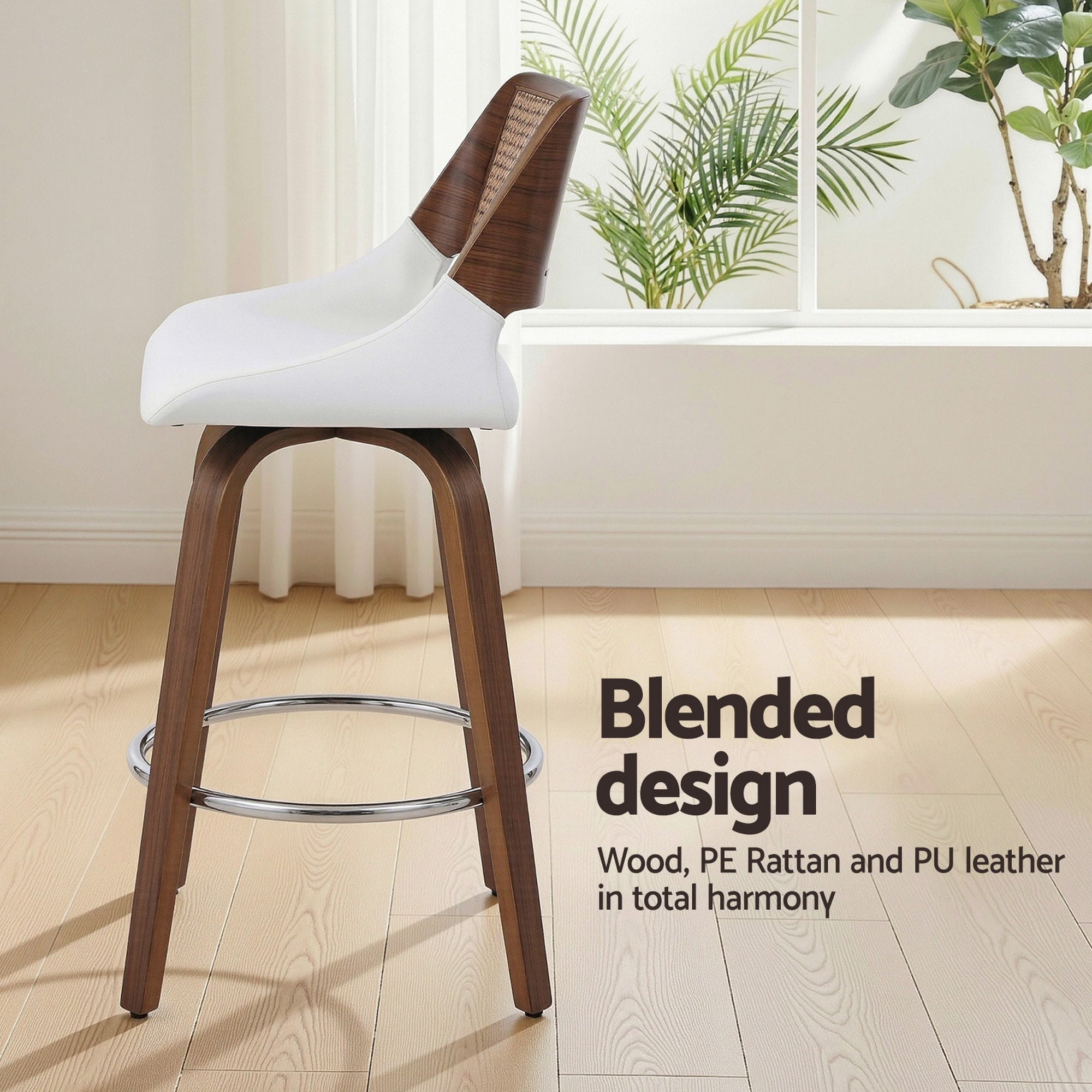 Artiss Wooden Bar Stools Set of 4 Swivel Kitchen Counter Stool Chair 60cm Seat Height BA-B-0369-RAT-WHX4