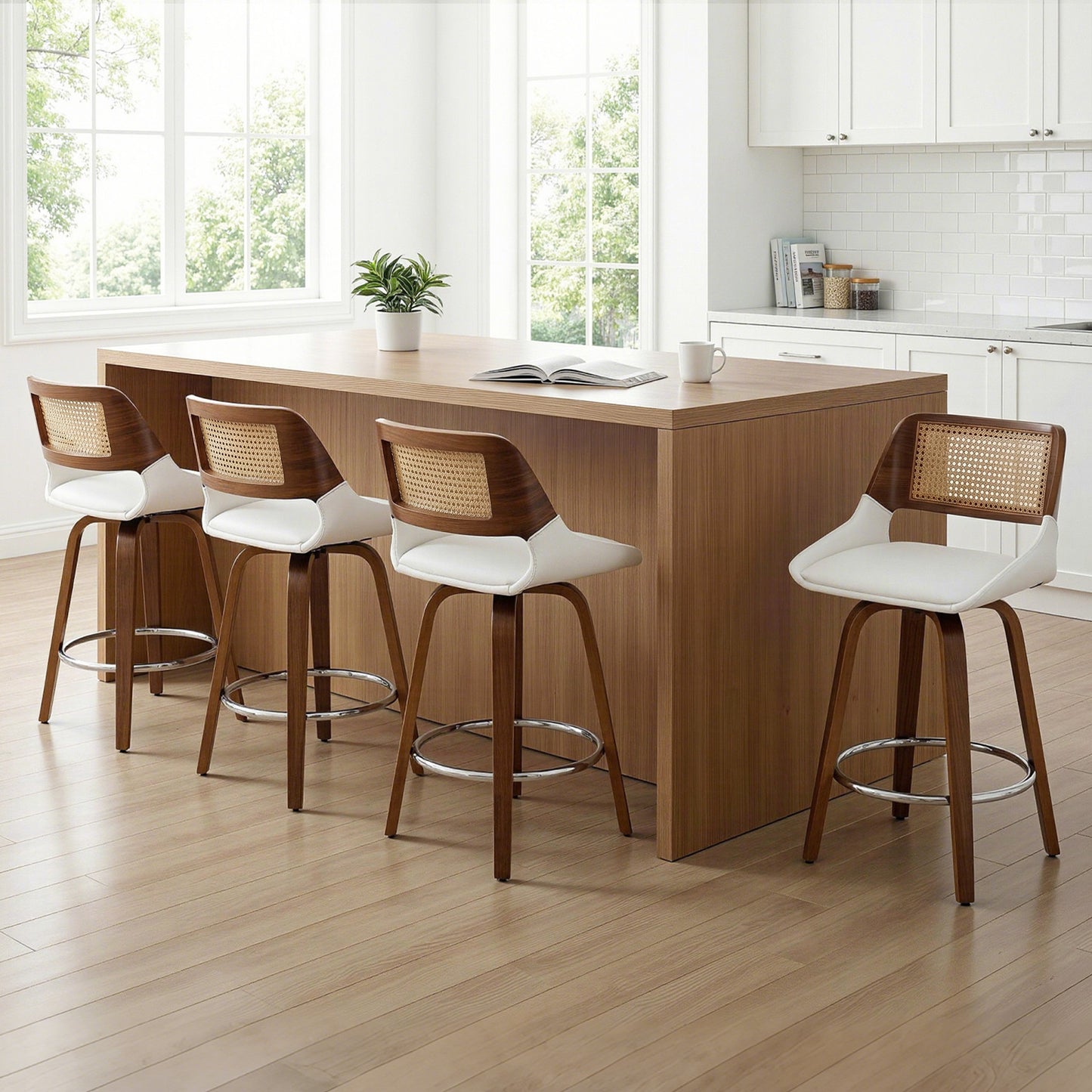 Artiss Wooden Bar Stools Set of 4 Swivel Kitchen Counter Stool Chair 60cm Seat Height BA-B-0369-RAT-WHX4