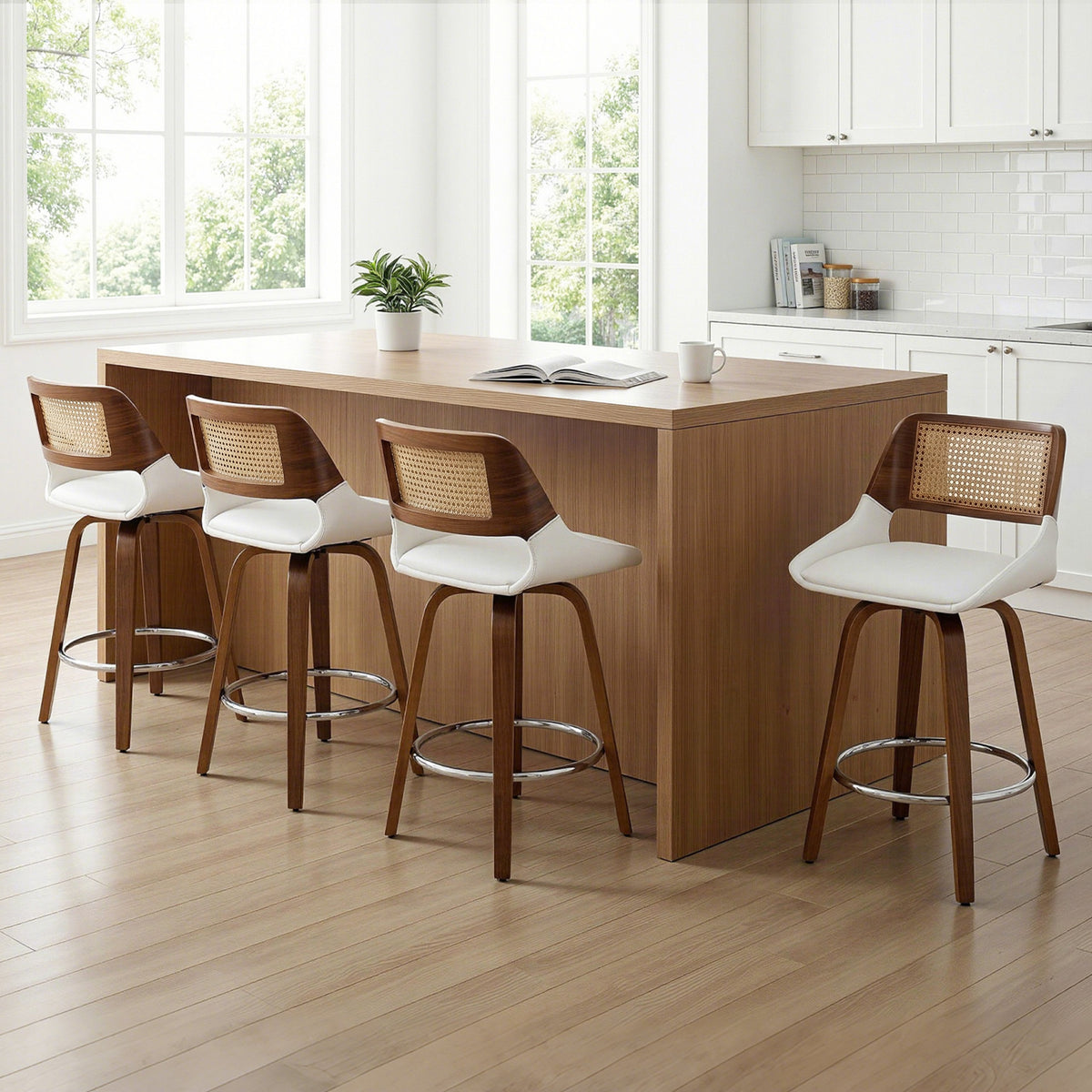 Artiss Wooden Bar Stools Set of 4 Swivel Kitchen Counter Stool Chair 60cm Seat Height BA-B-0369-RAT-WHX4